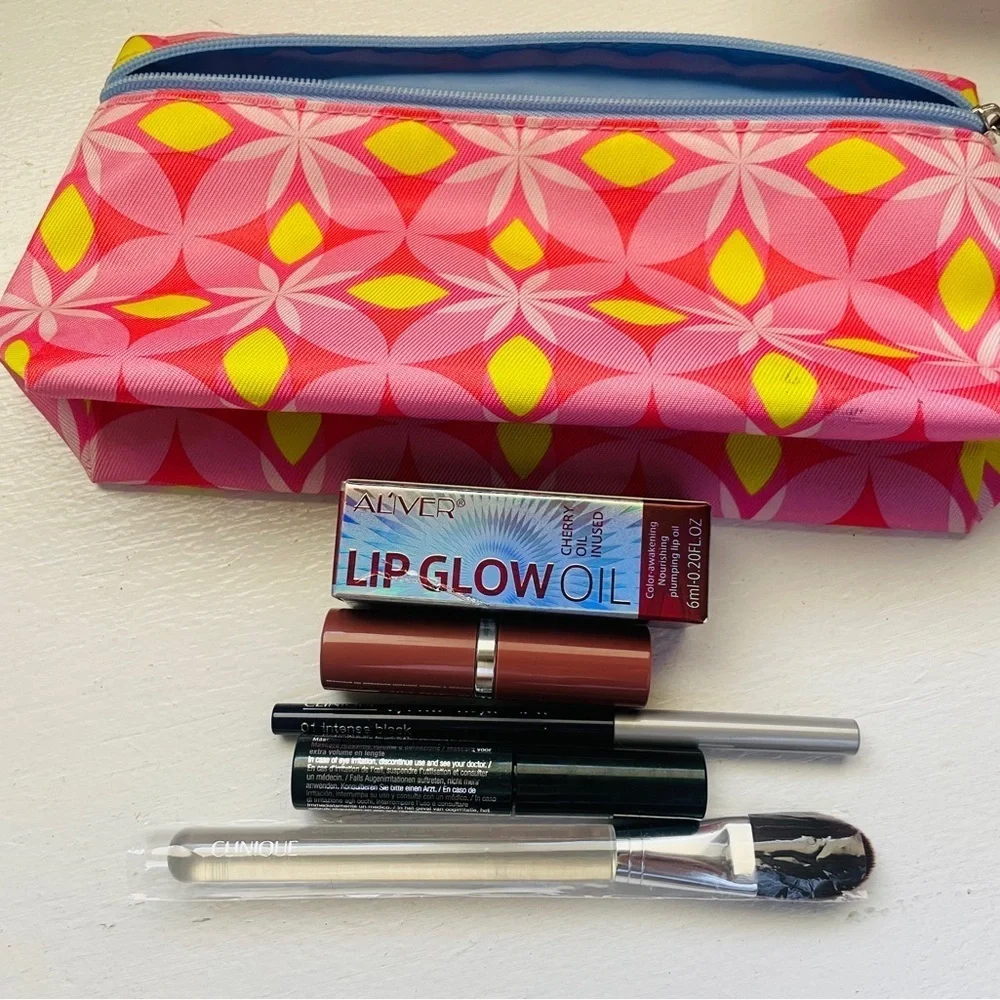 Colorful Clinique Makeup bag with new Clinique products